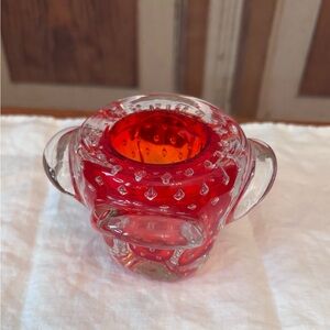 Red Art Glass Candle Holder or Vase
